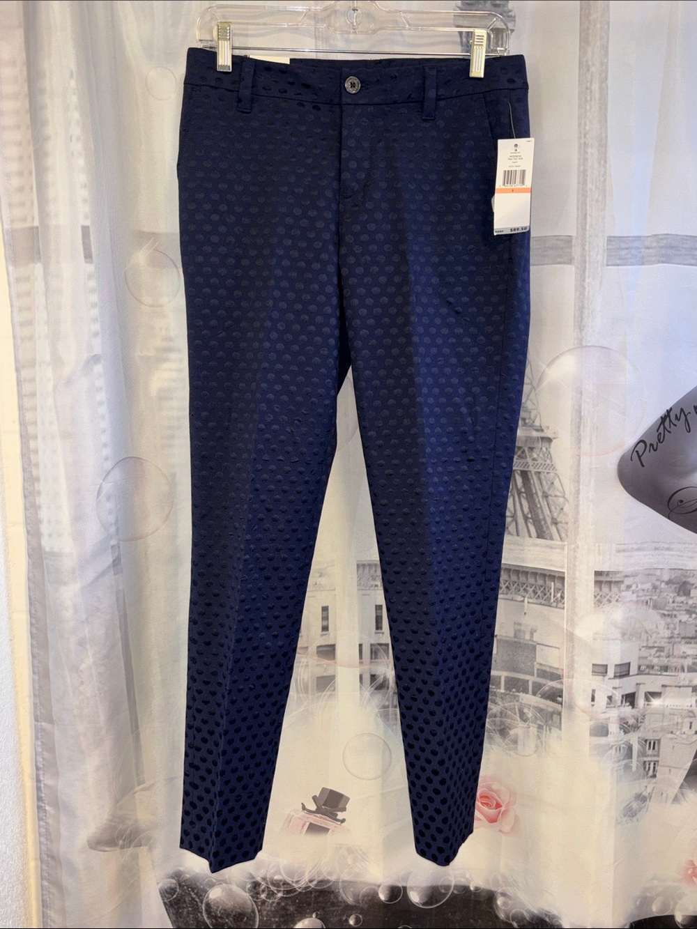 NWT Tommy Hilfiger Navy Jacquard Polka Dot Pants